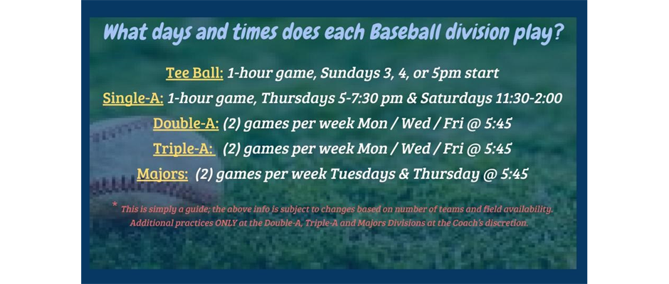 Baseball Division Days & Times